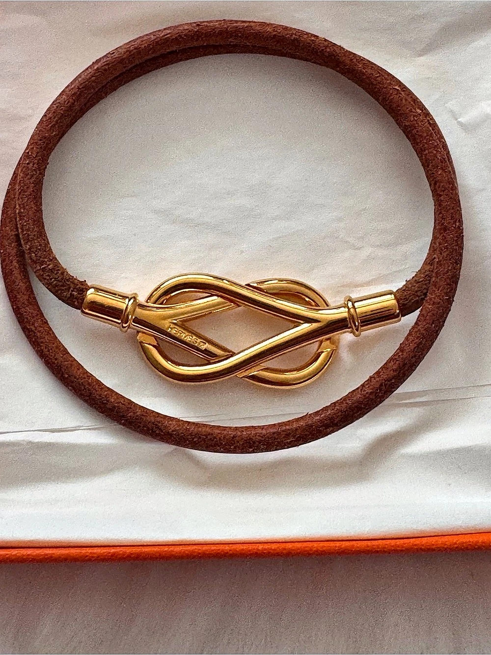 Hermès Atame Double Tour Wrap Bracelet in Brown Leather and Gold Tone hardware